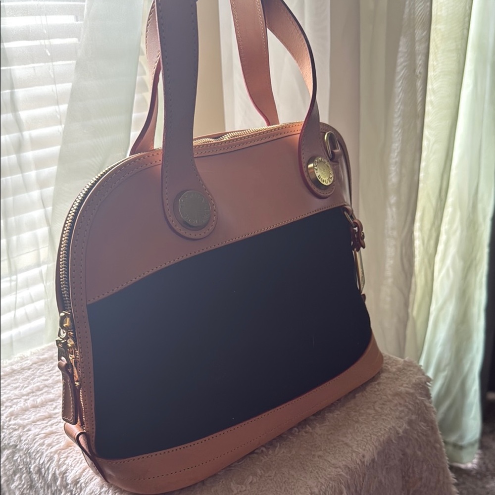 Dooney & Bourke Black and Tan Shoulder Bag with Structured Design Vintage
